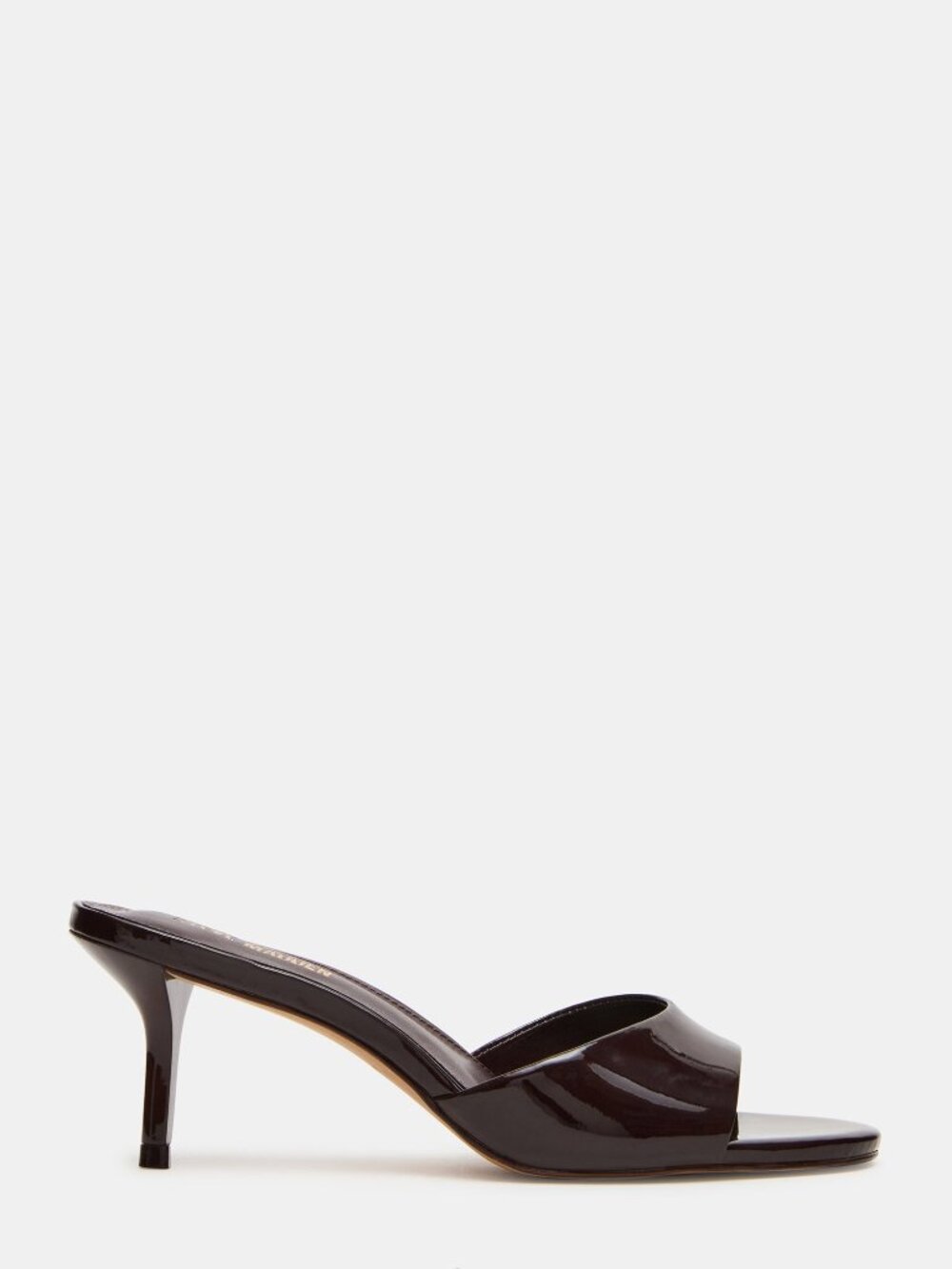 Steve Madden Kendrix Heel in Brown Leather shiny mid kitten open toe slipper
